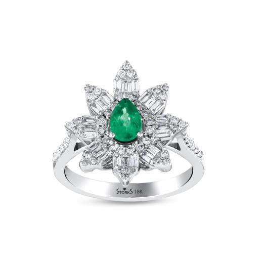 Кольцо с натуральными изумрудами и огранкой багет и бриллиантами · 0.91 ct