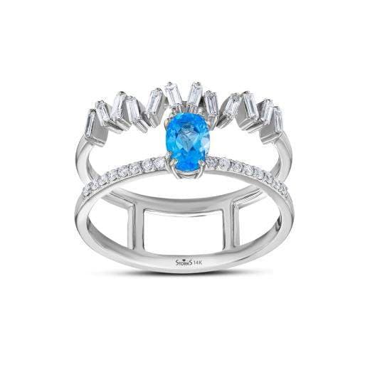 Кольцо с голубым топазом и огранкой багет и бриллиантами · 0.82 ct