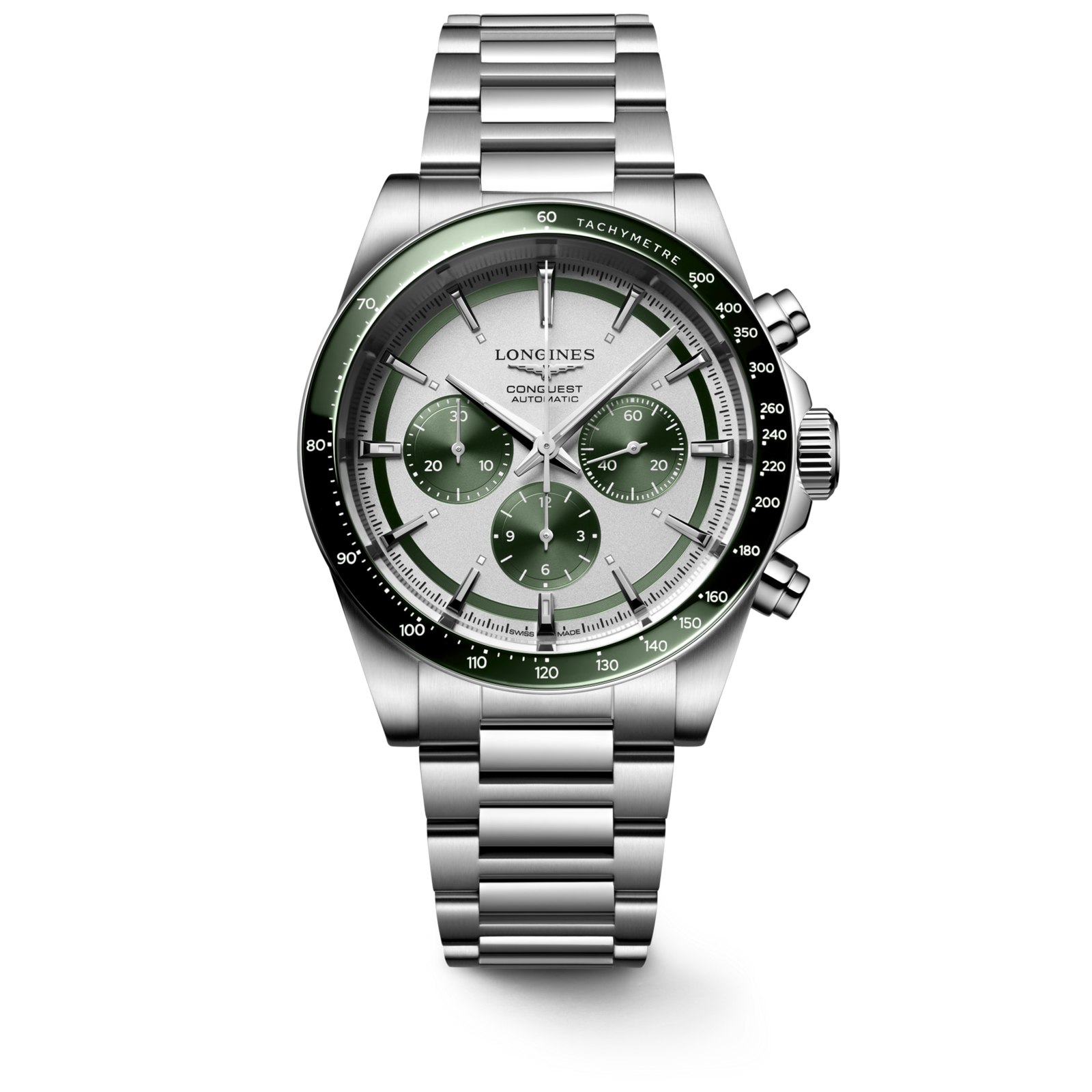 Conquest Chronograph – Yeşil İbreli Mat Gümüş