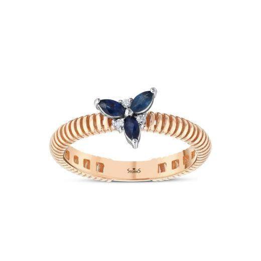 0.32 Karat Pırlanta Doğal Safir Yüzük