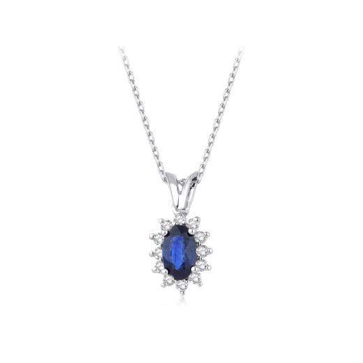 0.38 Karat Pırlanta Doğal Safir Kolye