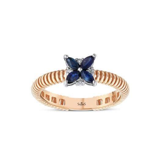 0.41 Karat Pırlanta Doğal Safir Yüzük