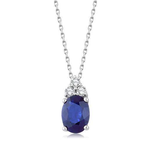 0.94 Karat Pırlanta Doğal Safir Kolye