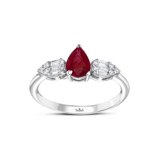 1.03 Karat Pırlanta Cherry Baget Doğal Yakut Yüzük