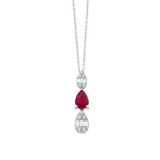 1.10 Karat Pırlanta Cherry Baget Doğal Yakut Kolye