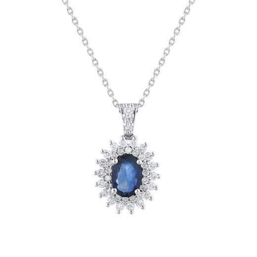 1.23 Karat Pırlanta Doğal Safir Kolye