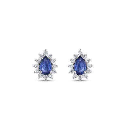 1.25 Karat Pırlanta Doğal Safir Küpe
