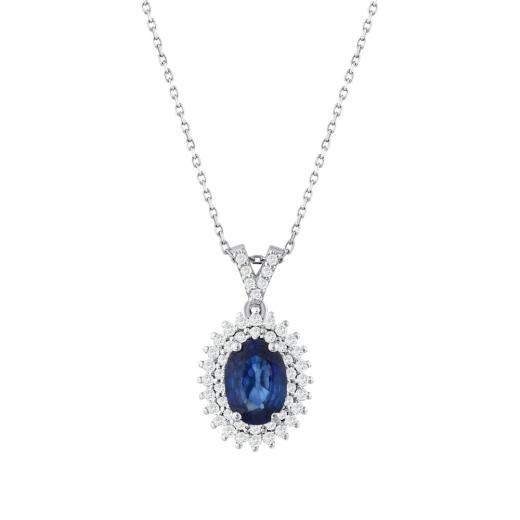 1.32 Karat Pırlanta Doğal Safir Kolye