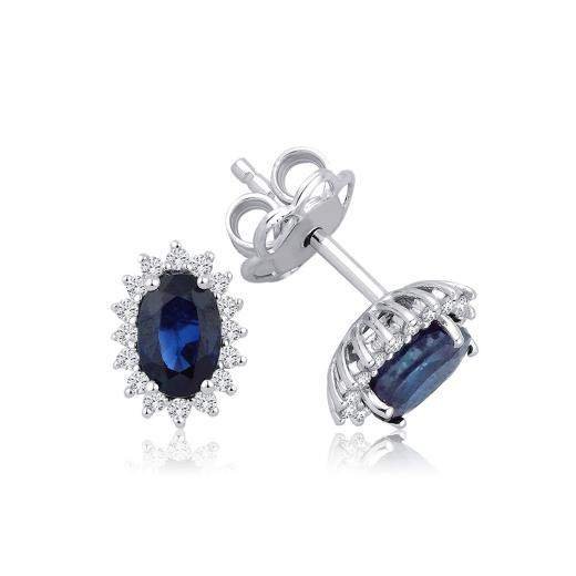 1.45 Karat Pırlanta Doğal Safir Küpe