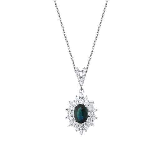 1.75 Karat Pırlanta Doğal Safir Kolye