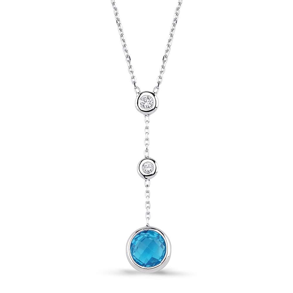 1.85 Karat Pırlanta Mavi Topaz Kolye