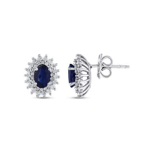 1.85 Karat Pırlanta Doğal Safir Küpe