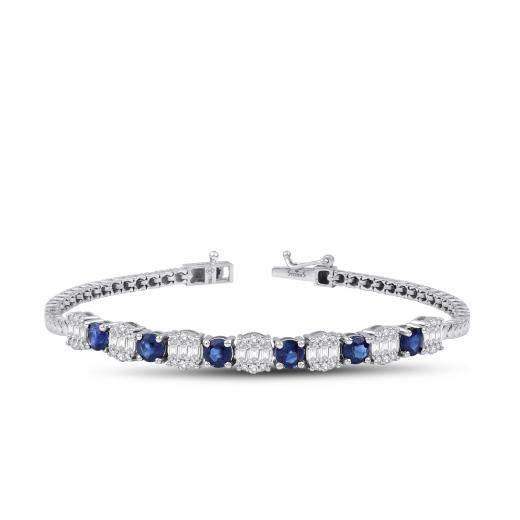 2.96 Karat Pırlanta Baget Doğal Safir Bileklik
