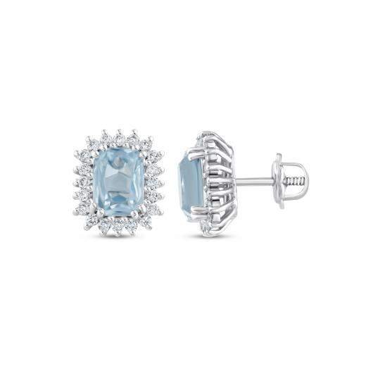 4.48 Karat Pırlanta Aquamarine Küpe