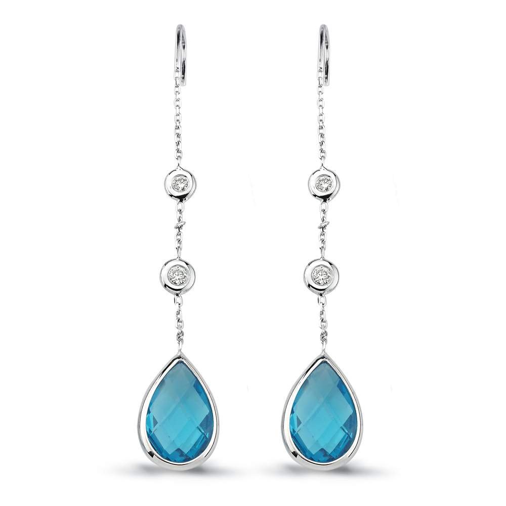 7.80 Karat Pırlanta Mavi Topaz Küpe
